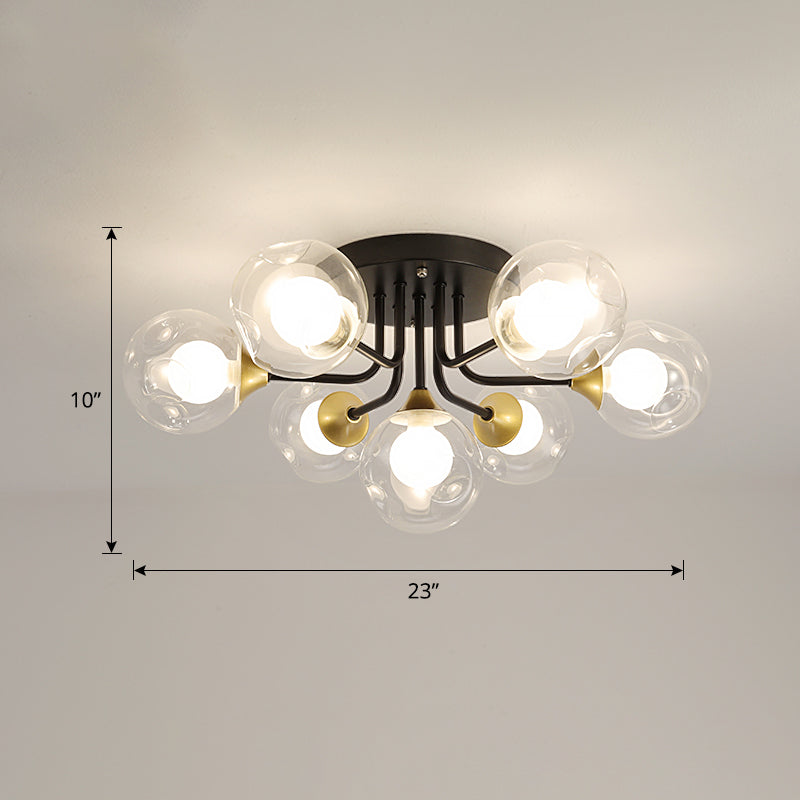 Plafonnier encastré minimaliste à double boule en verre noir - Luminaire semi-encastré élégant pour les chambres