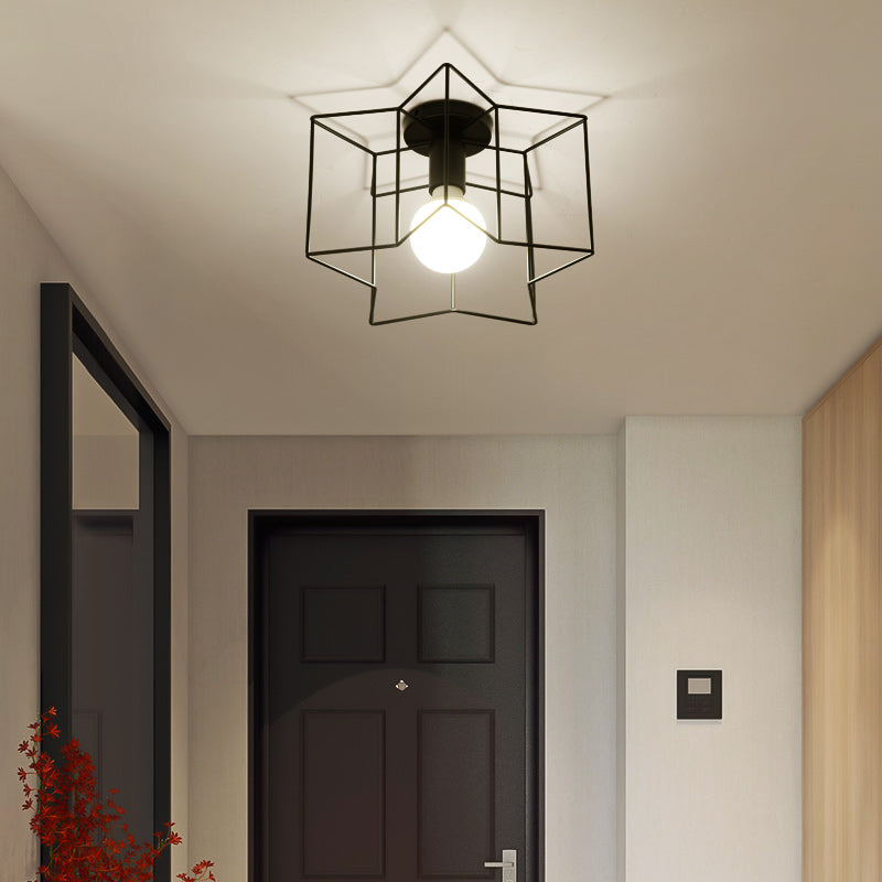 Industrial Metal Flush Ceiling Light Fixture - Cage Style, Small Aisle, 1 Head Black Flushmount Lighting