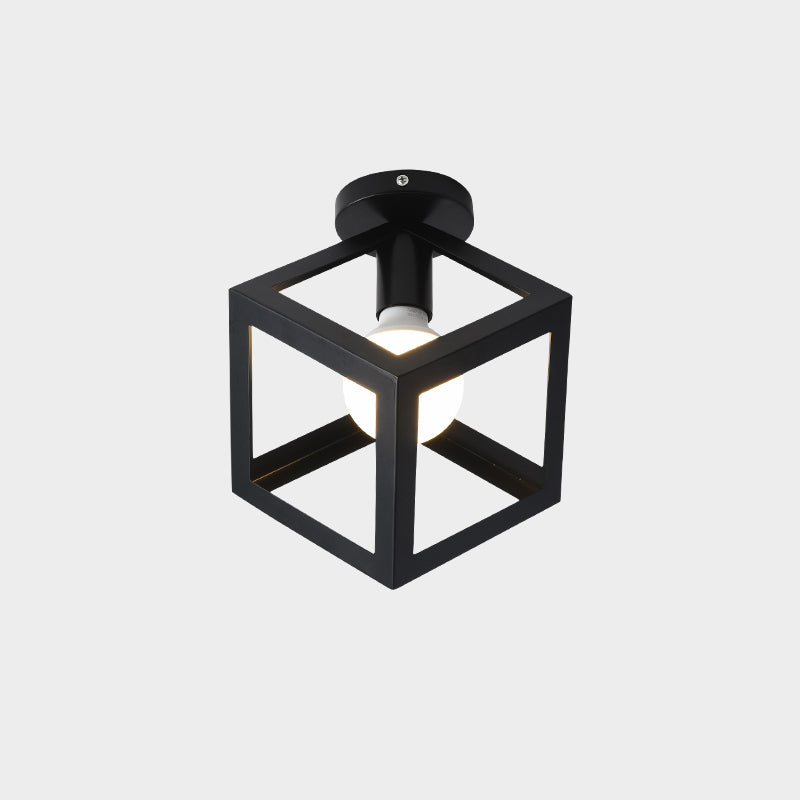 Industrial Metal Flush Ceiling Light Fixture - Cage Style, Small Aisle, 1 Head Black Flushmount Lighting