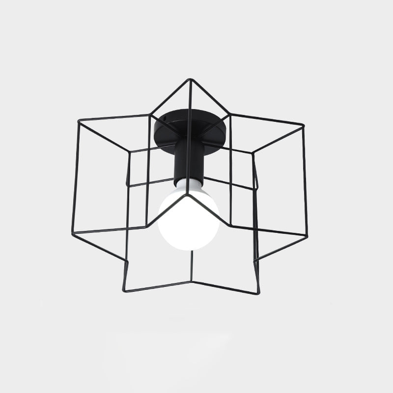 Industrial Metal Flush Ceiling Light Fixture - Cage Style, Small Aisle, 1 Head Black Flushmount Lighting