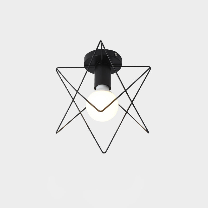 Industrial Metal Flush Ceiling Light Fixture - Cage Style, Small Aisle, 1 Head Black Flushmount Lighting