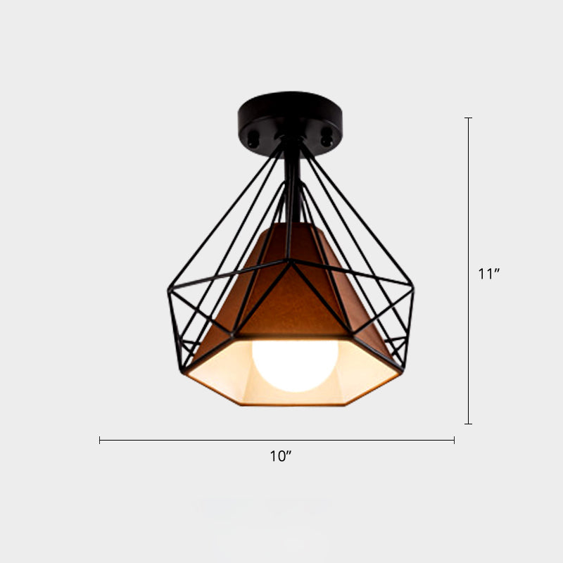 Industrial Metal Flush Ceiling Light Fixture - Cage Style, Small Aisle, 1 Head Black Flushmount Lighting