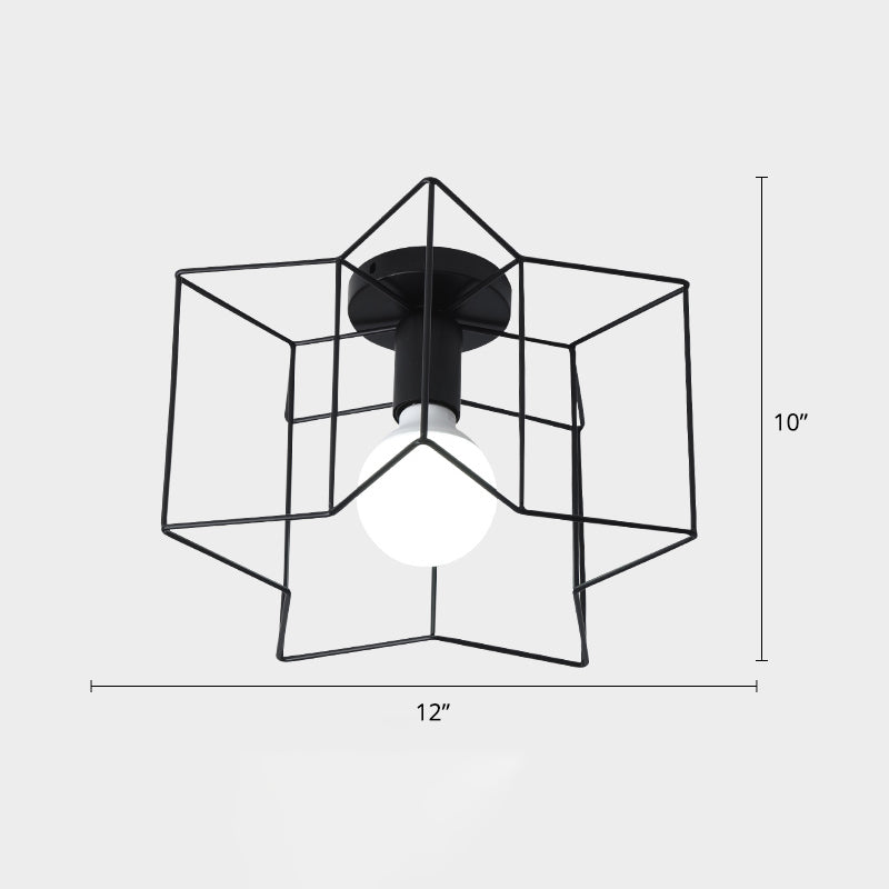 Industrial Metal Flush Ceiling Light Fixture - Cage Style, Small Aisle, 1 Head Black Flushmount Lighting