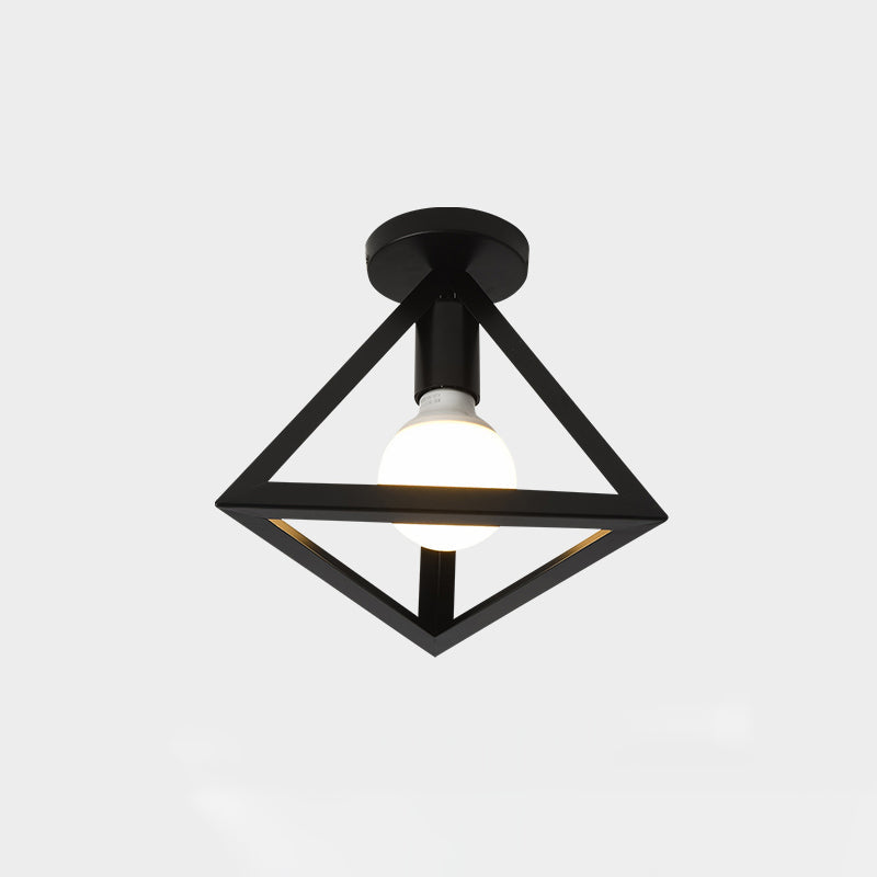 Industrial Metal Flush Ceiling Light Fixture - Cage Style, Small Aisle, 1 Head Black Flushmount Lighting