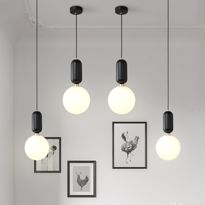 Milky Glass Ball Pendant Lamp - Simplicity 1-Bulb Fixture for Living Room Lighting