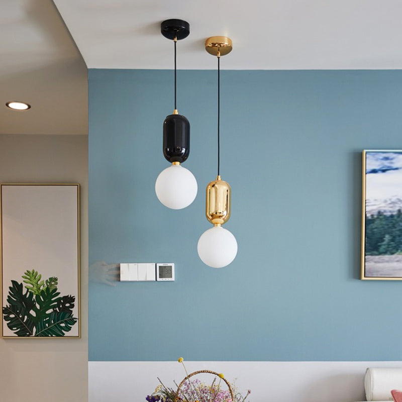 Milky Glass Ball Pendant Lamp - Simplicity 1-Bulb Fixture for Living Room Lighting