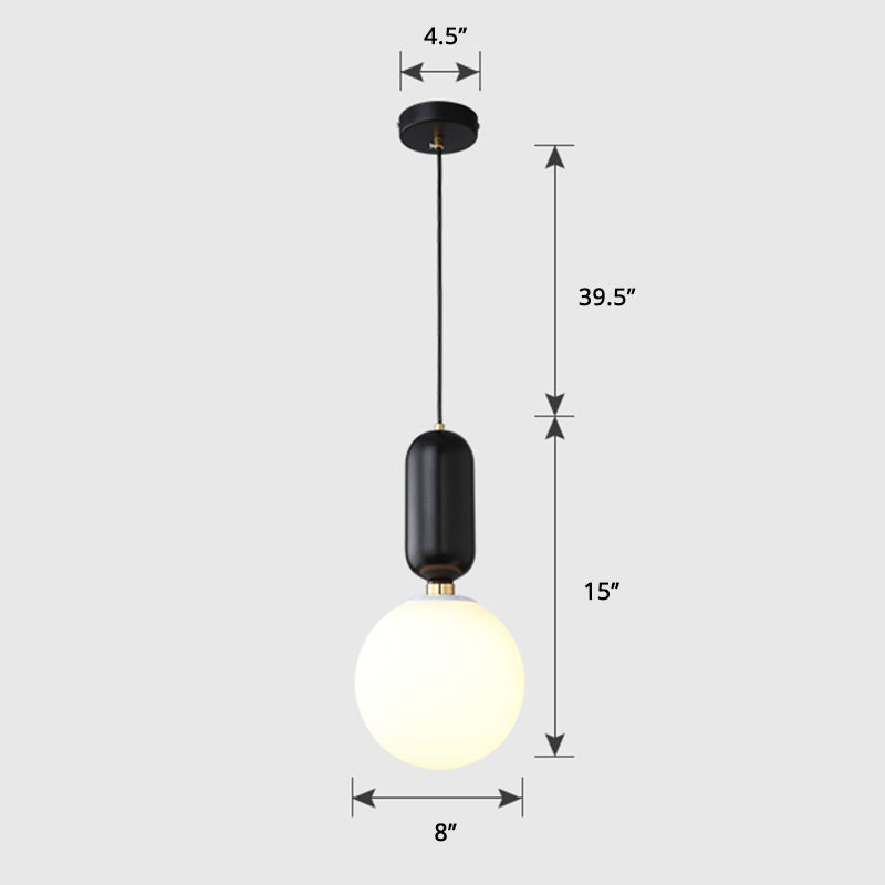 Milky Glass Ball Pendant Lamp - Simplicity 1-Bulb Fixture for Living Room Lighting