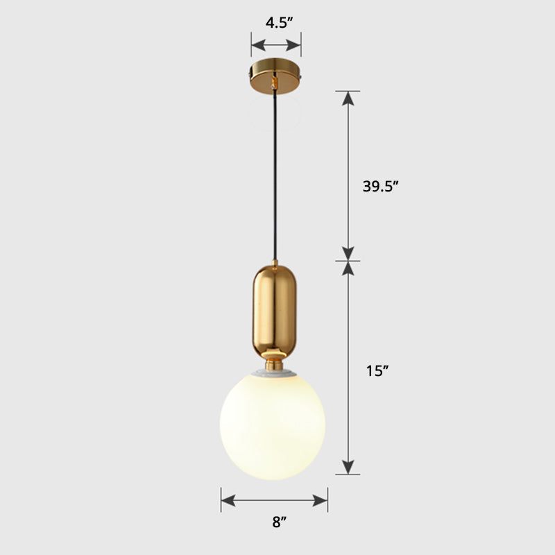 Milky Glass Ball Pendant Lamp - Simplicity 1-Bulb Fixture for Living Room Lighting