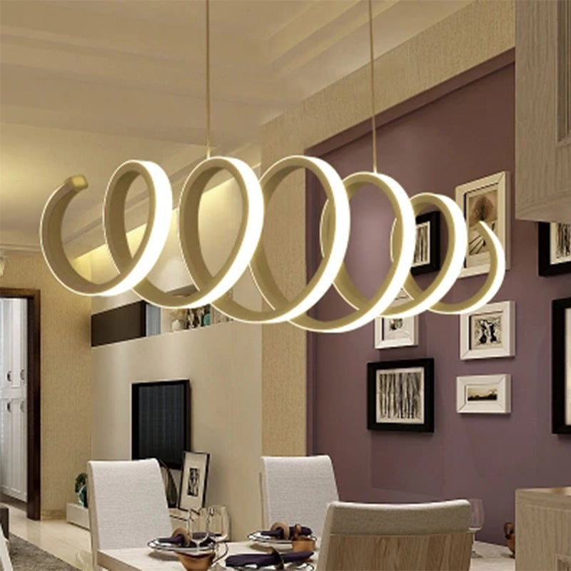 Sleek White LED Spiral Pendant Light for Minimalistic Dining Room Décor