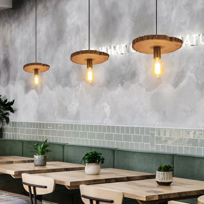 Nordic Wooden Ceiling Lamp: Tree Trunk Slice Design 1-Bulb Pendant Light For Dining Room