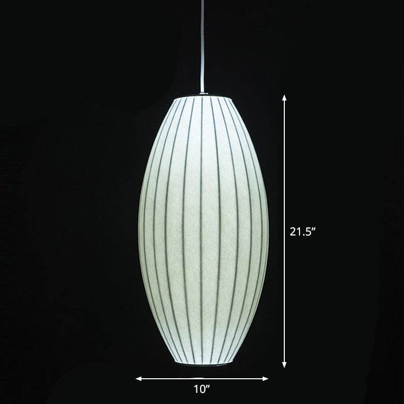 Japanese Style White Lantern Hanging Lamp - Single Artificial Silk Pendant Light Fixture