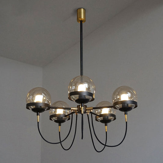 Country-Style Cognac Glass Pendant Light with Swoop Arm - Ball Chandelier