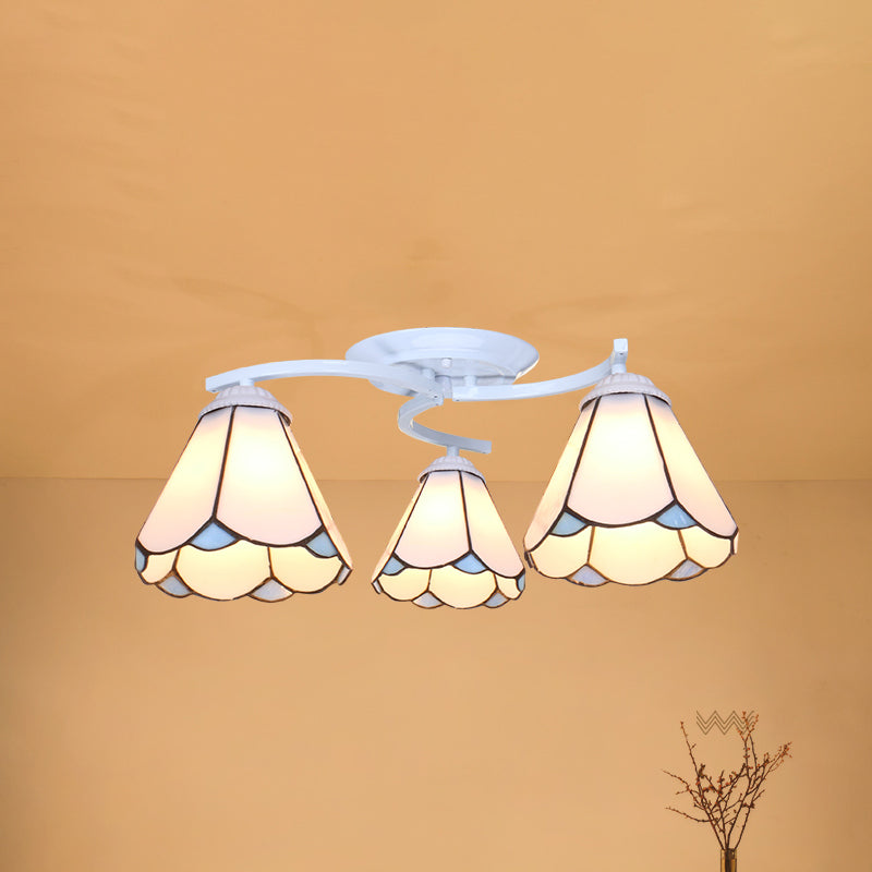 Scalloped Glass Semi Flush Mount Ceiling Light with Mediterranean Style