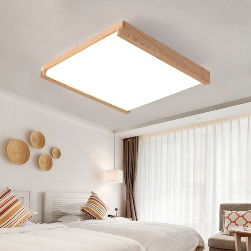 Simplicity Quad Shape Acrylic Flush Mount Ceiling Light for Bedroom - Wood Finish