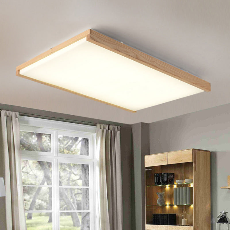 Simplicity Quad Shape Acrylic Flush Mount Ceiling Light for Bedroom - Wood Finish
