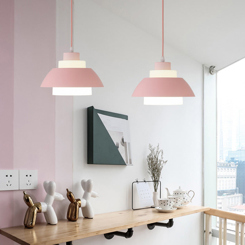 Macaron Aluminum Pendant Lamp: Stylish Single-Bulb Ceiling Hang Light With Acrylic Shade