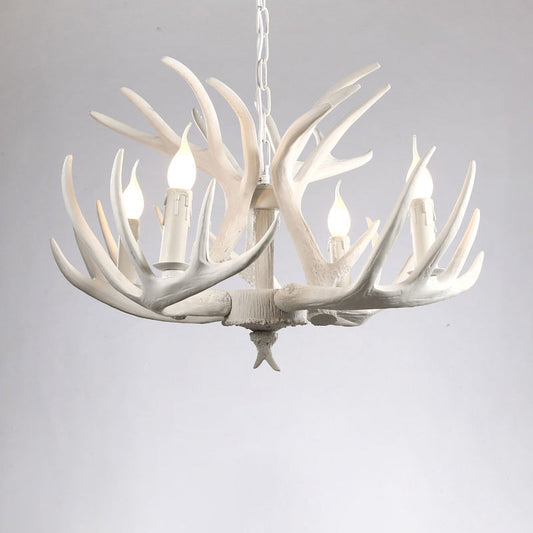 Rustic Resin Antler Chandelier - Artfully Crafted Hanging Light With Exposed Bulb Design 4 / White