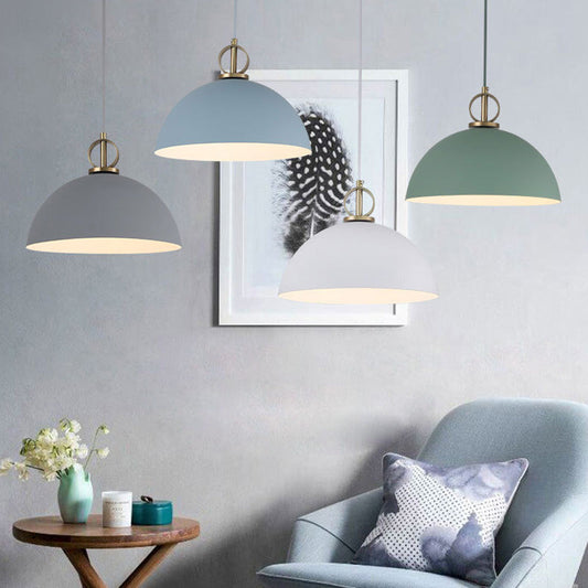 Metal Macaron Dome Pendant Light With Brass Ring Deco - Hanging Pendulum For Restaurants