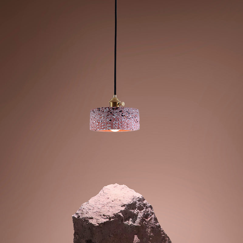 Lampe à suspension simple élégante en terrazzo : luminaire de chevet rond avec interrupteur rotatif