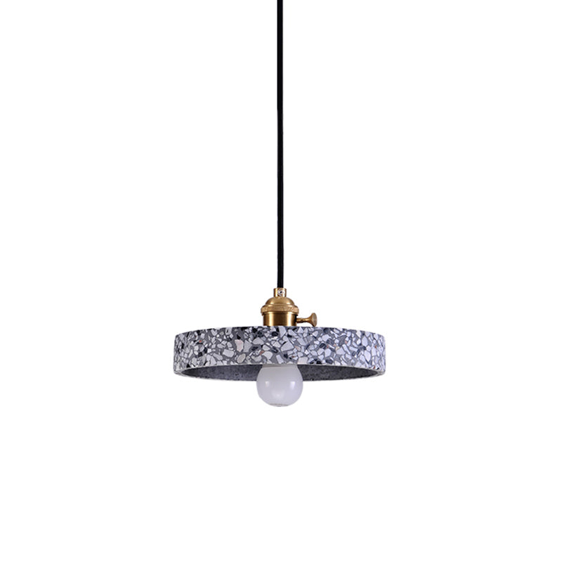 Lampe à suspension simple élégante en terrazzo : luminaire de chevet rond avec interrupteur rotatif