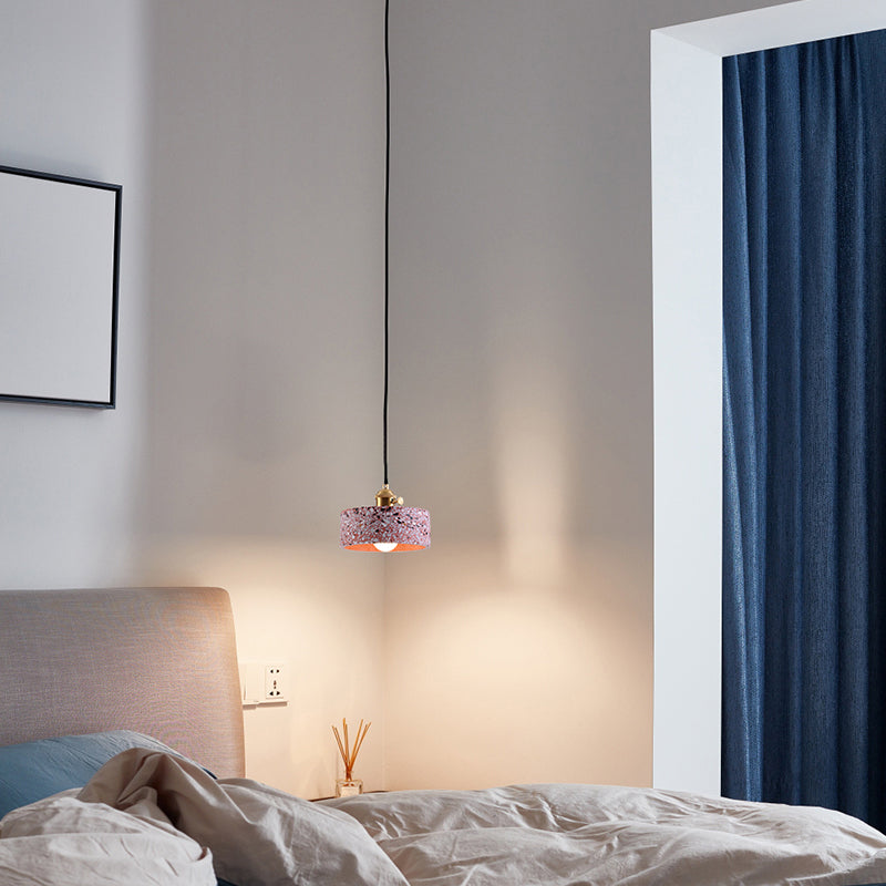 Lampe à suspension simple élégante en terrazzo : luminaire de chevet rond avec interrupteur rotatif