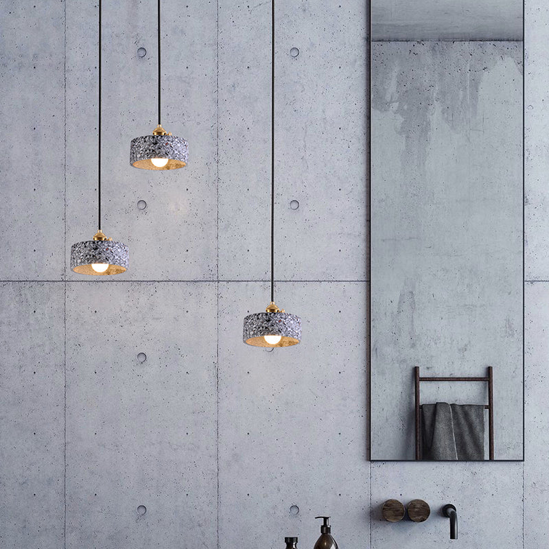 Lampe à suspension simple élégante en terrazzo : luminaire de chevet rond avec interrupteur rotatif