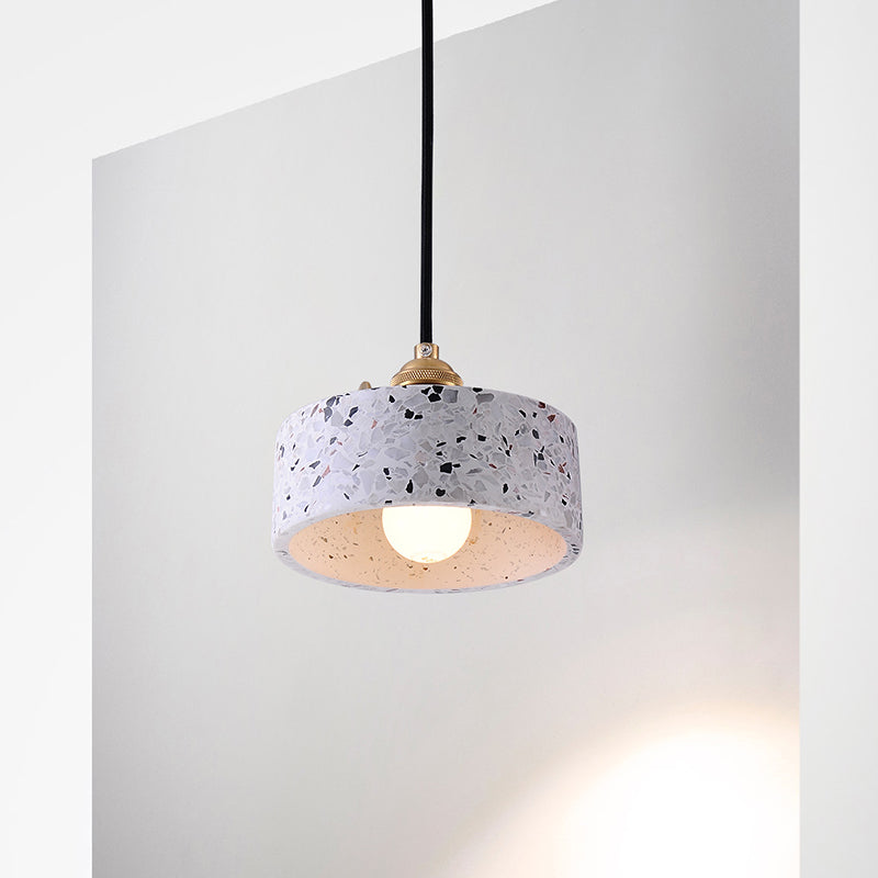 Lampe à suspension simple élégante en terrazzo : luminaire de chevet rond avec interrupteur rotatif