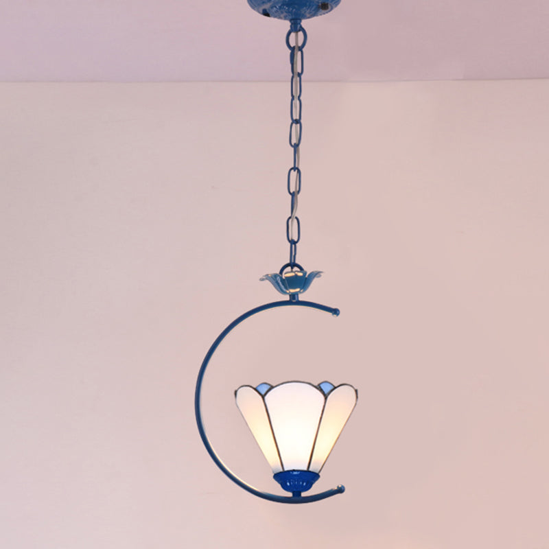 Vintage Tiffany Glass Pendant Ceiling Lamp - Blue Ring Pendulum Light for Bedroom