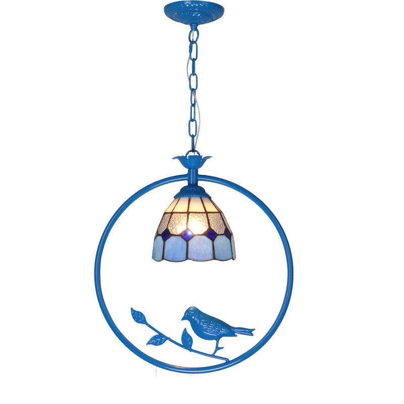 Blue Vintage Tiffany Glass Pendant Ceiling Lamp For Bedroom With 1 Head