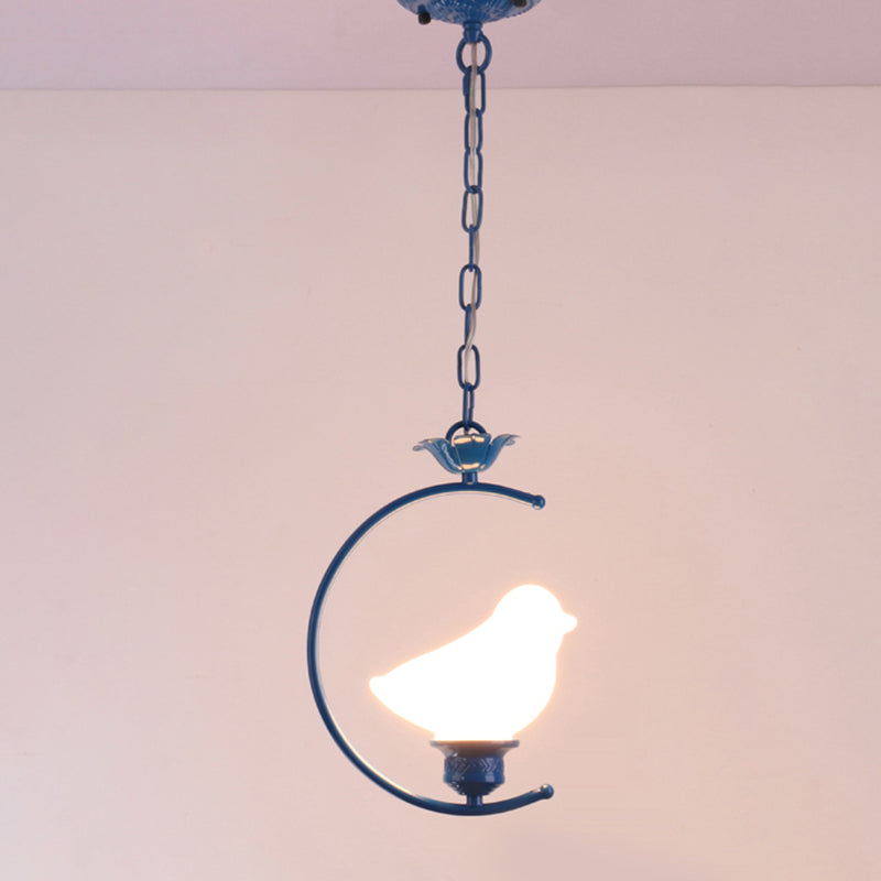 Blue Vintage Tiffany Glass Pendant Ceiling Lamp For Bedroom With 1 Head / Circular Arc