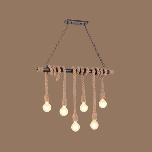 Farmhouse Exposed Bulb Pendant Light With Wood Hemp Rope - Ideal For Restaurants 6 /