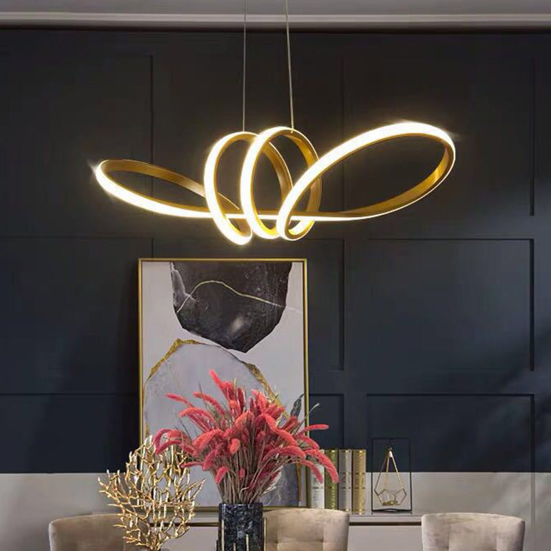 Gold Artistic LED Chandelier Pendant for Dining Room - Twisting Aluminum Design