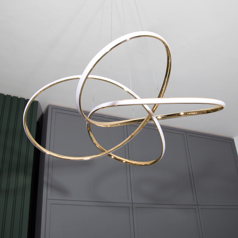 Gold Plated Pendant Chandelier: Minimalistic Metal Led Suspension Light For Restaurants