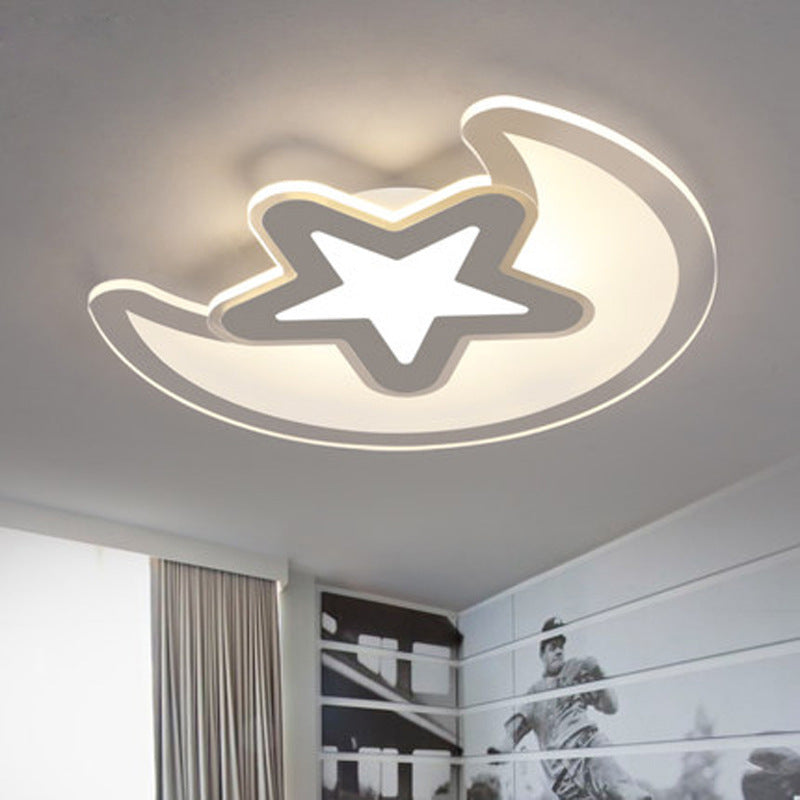 Crescent and Star LED Cartoon Ceiling Light for Children's Room in White