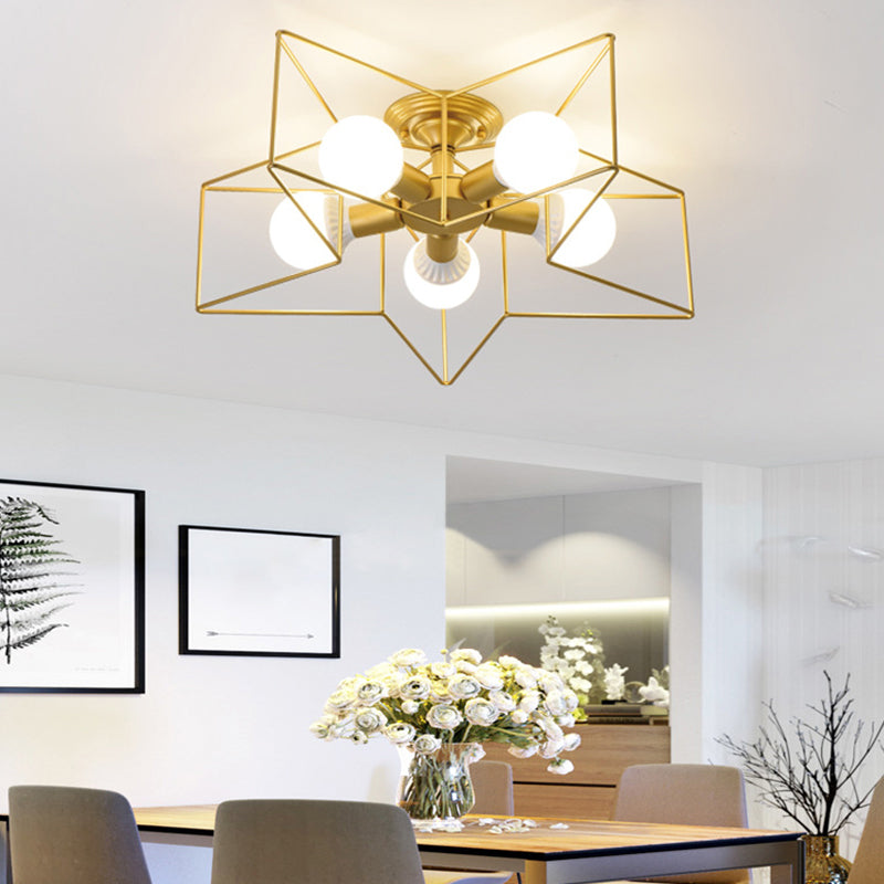 Modern Nordic Star Cage Ceiling Fixture - 5-Light Metal Flush Mount for Living Room