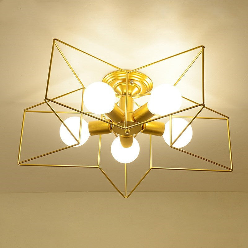 Modern Nordic Star Cage Ceiling Fixture - 5-Light Metal Flush Mount for Living Room