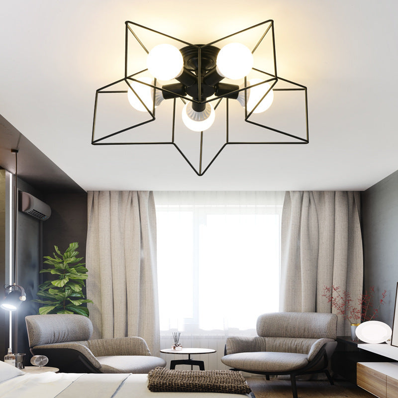 Modern Nordic Star Cage Ceiling Fixture - 5-Light Metal Flush Mount for Living Room