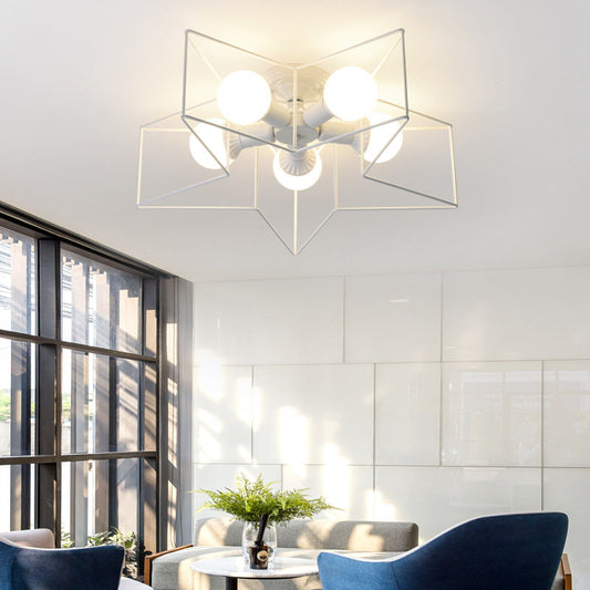 Modern Nordic Star Cage Ceiling Fixture - 5-Light Metal Flush Mount for Living Room