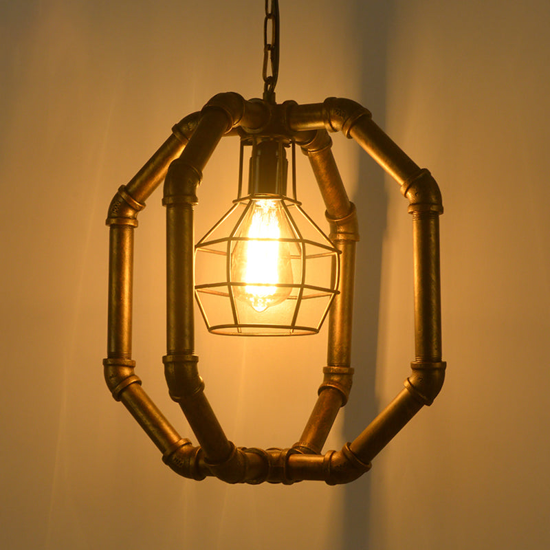 Suspension à double cage en métal et laiton - Style industriel pour salle à manger - Lanterne suspendue au plafond à 1 ampoule
