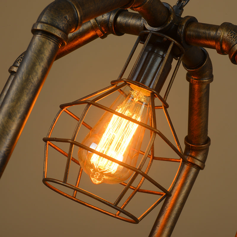 Suspension à double cage en métal et laiton - Style industriel pour salle à manger - Lanterne suspendue au plafond à 1 ampoule