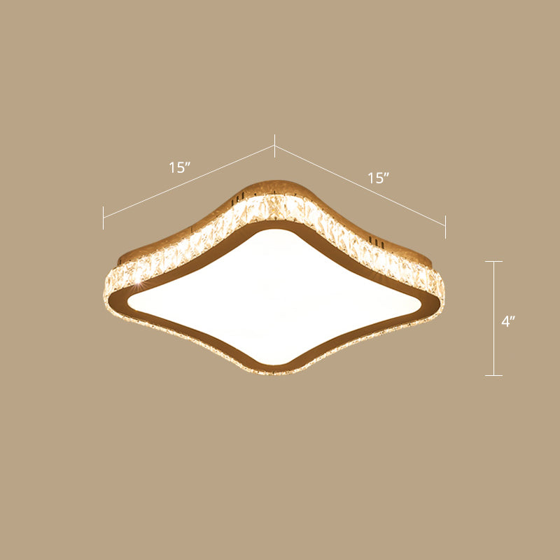 Prismatic K9 Crystal Ceiling Light: Elegant White Flush Mount LED for Bedroom