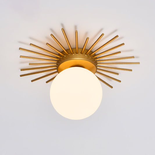 Gold Flushmount Bedroom Ceiling Light with Postmodern Single-Bulb & Cream Glass Shade