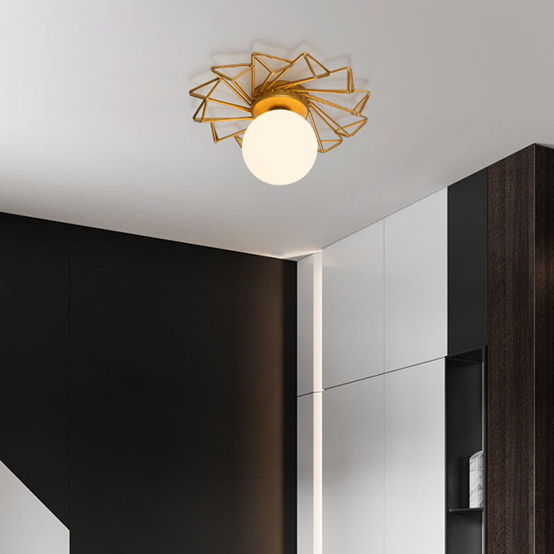 Gold Flushmount Bedroom Ceiling Light with Postmodern Single-Bulb & Cream Glass Shade