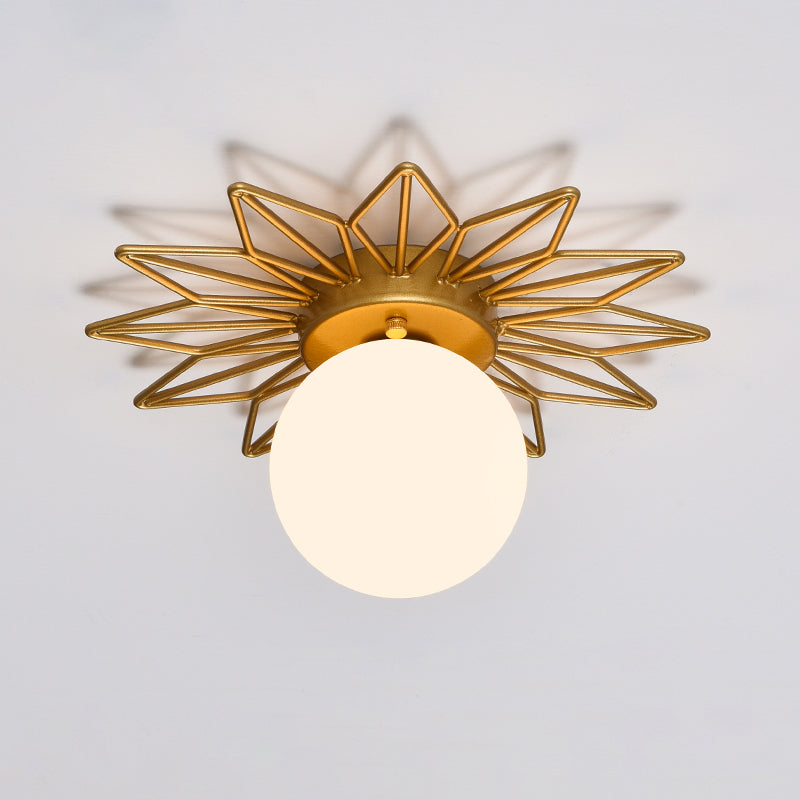 Gold Flushmount Bedroom Ceiling Light with Postmodern Single-Bulb & Cream Glass Shade