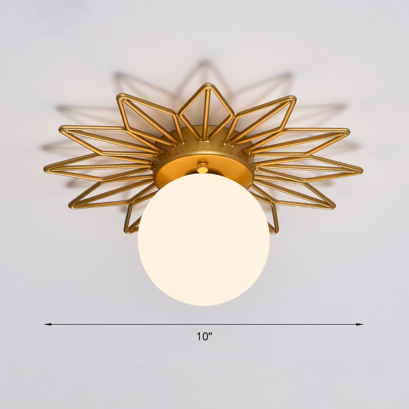 Gold Flushmount Bedroom Ceiling Light with Postmodern Single-Bulb & Cream Glass Shade