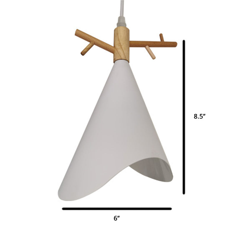 Nordic Conical Pendant Metallic Hanging Light with Antler Deco - 1-Bulb Ceiling Fixture for Dining Room