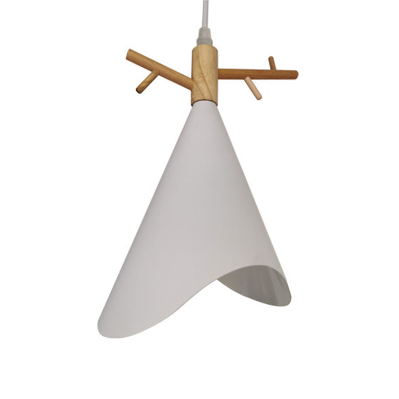 Nordic Conical Pendant With Antler Deco - Metallic Hang Light For Dining Room Ceiling Grey