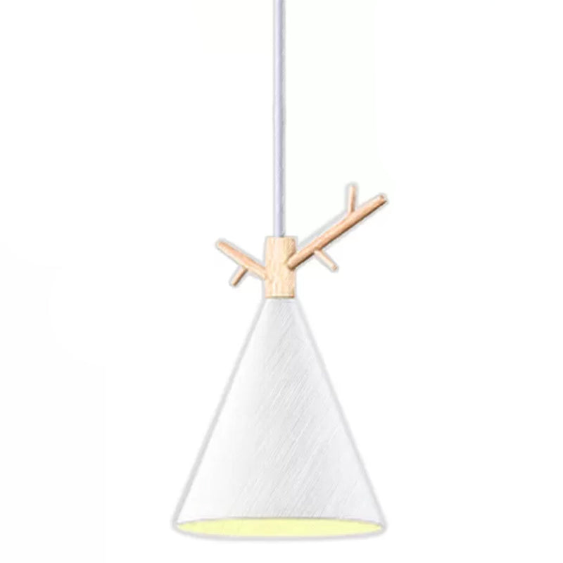 Nordic Conical Pendant Metallic Hanging Light with Antler Deco - 1-Bulb Ceiling Fixture for Dining Room