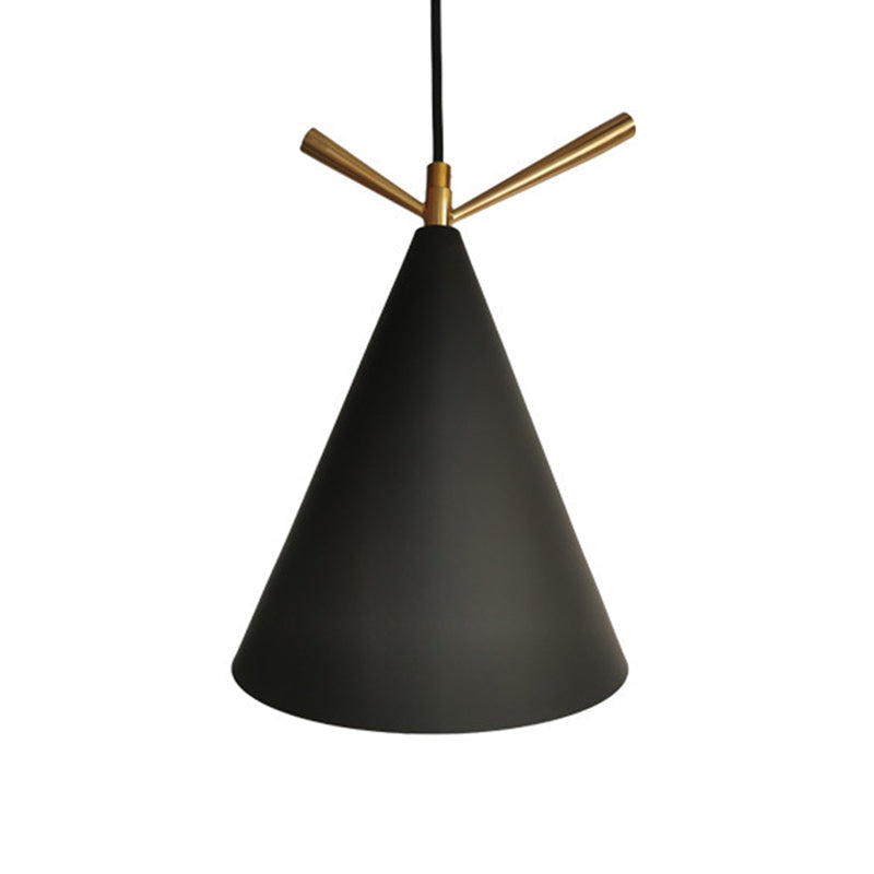 Nordic Conical Pendant With Antler Deco - Metallic Hang Light For Dining Room Ceiling Black