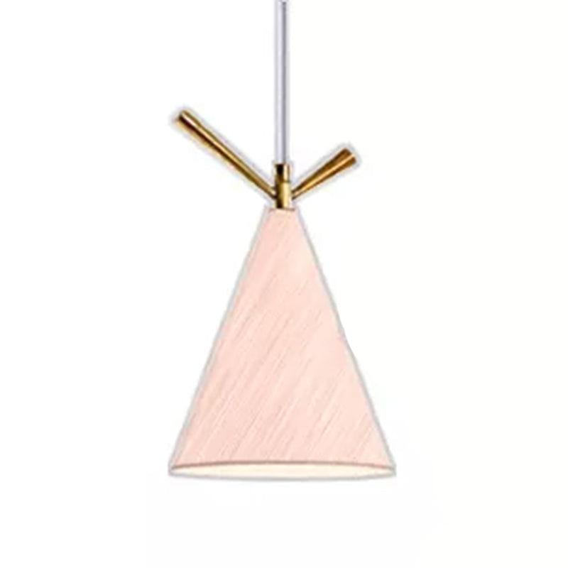 Nordic Conical Pendant With Antler Deco - Metallic Hang Light For Dining Room Ceiling Pink